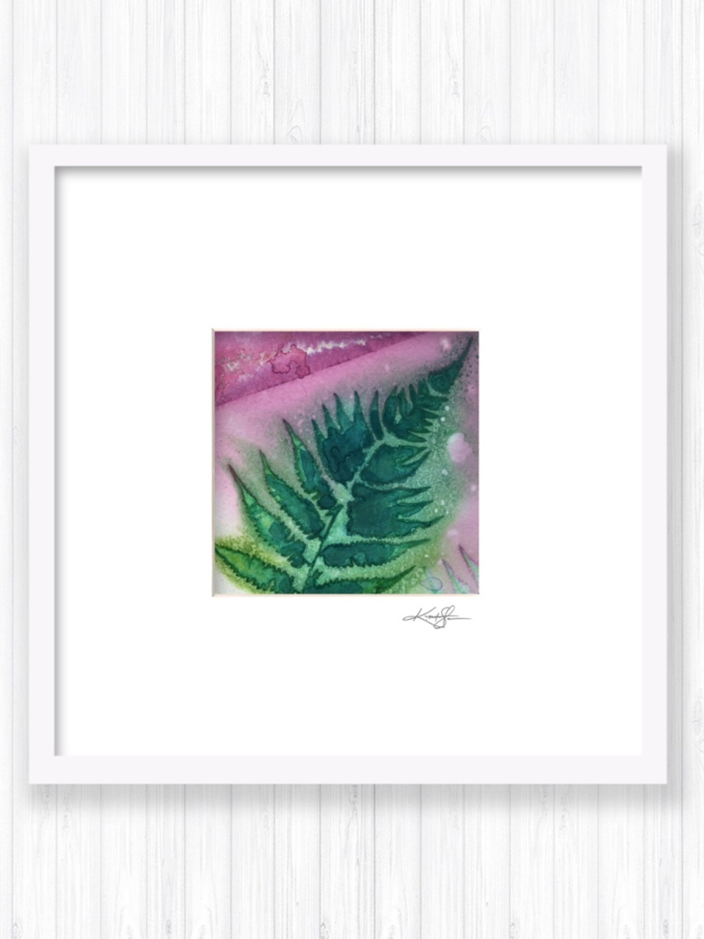 Original abstract Watercolor Fern Plant art, Frame Ready